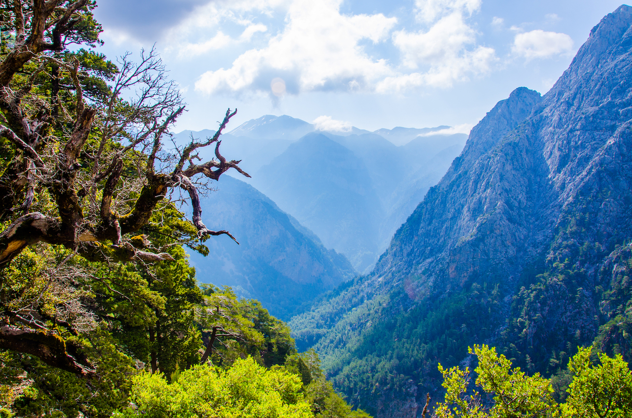 Hiking across Samaria gorge is a refreshing autumn activity in Crete samaria gorge in crete